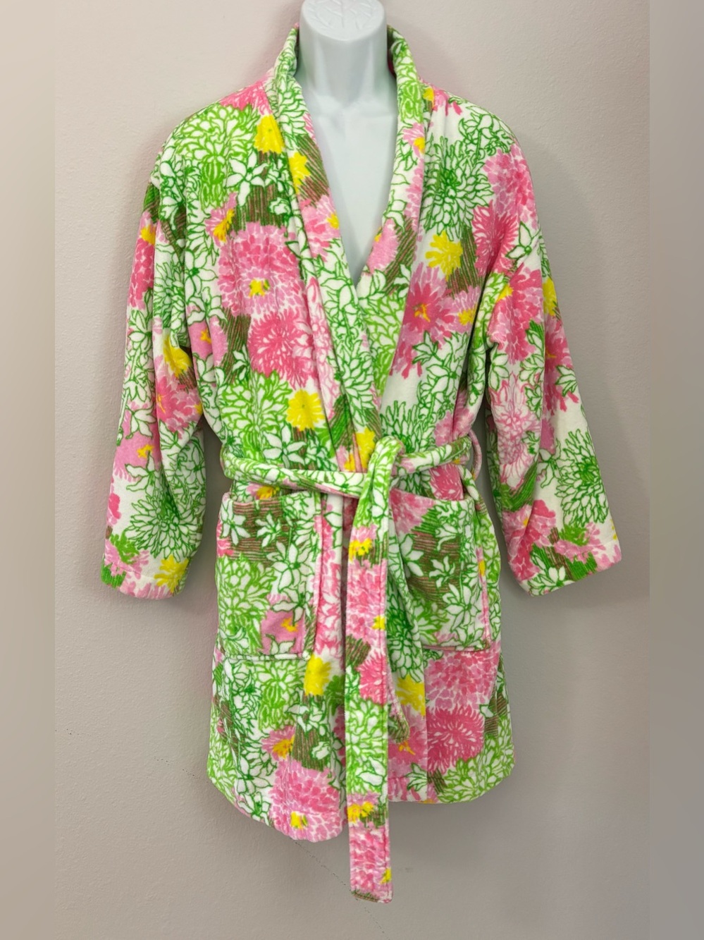 LILLY PULITZER Green, Pink, Yellow Tie Wrap 100% Cotton Bathrobe - One Size